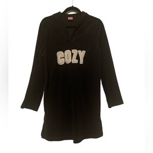 Soft Velour-like, Black Nightshirt w Hoodie, by Jenni, Large